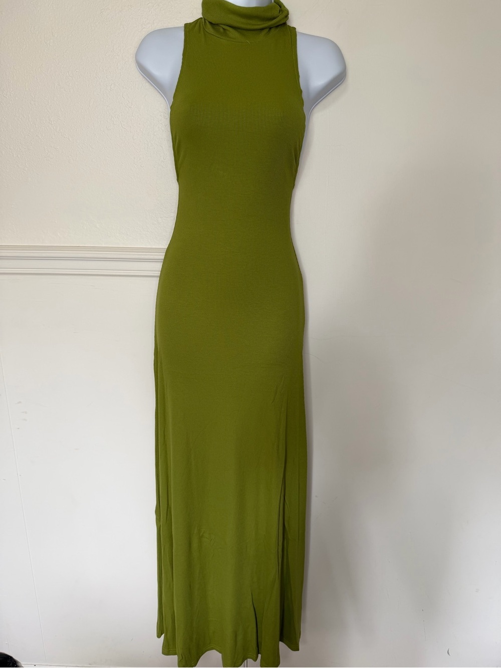 Riot Swim Maeve Maxi Dress Olive Green Sleeveless Turtleneck Maxi Dress NWT - Picture 2 of 5